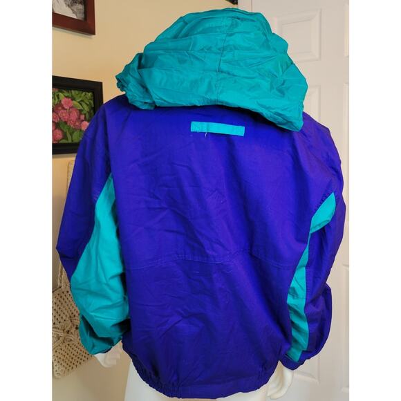 VTG 90s Eagles Ridge Blue Teal Color Block Windbreaker Retractable Hood Size M - Picture 5 of 9